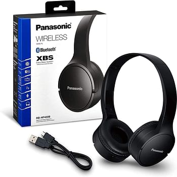 Panasonic RB HF520B Wireless Over Ear Headphones with 50 Hours Playtime, Lightweight, Built in Mic, Quick Charge, Bluetooth 5.0, Comfortable Fit - Black