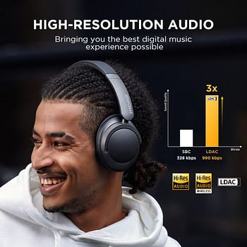 1More HC905 SonoFlow Wireless Active Noise Cancelling Headphones With 5 ENC Mics For Clear Calls Deep Bass Bluetooth 5.0 - Black