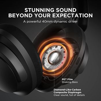 1More HC905 SonoFlow Wireless Active Noise Cancelling Headphones With 5 ENC Mics For Clear Calls Deep Bass Bluetooth 5.0 - Black