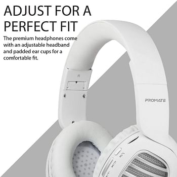 Promate Wireless Headphones, Premium Over-Ear HD Stereo Bluetooth Foldable Headphones with Built-In Mic, Passive Noise Cancellation, TF Card Slot and FM Radio for Smartphones, Tablet, Concord - Silver