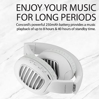 Promate Wireless Headphones, Premium Over-Ear HD Stereo Bluetooth Foldable Headphones with Built-In Mic, Passive Noise Cancellation, TF Card Slot and FM Radio for Smartphones, Tablet, Concord - Silver