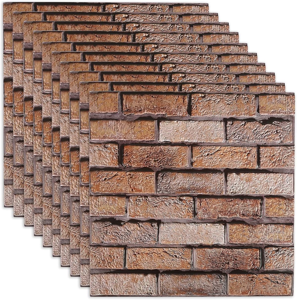 TWSOUL 3D Wall Panels, 9.6sq.ft Brick Wall Self Adhesive, Removable Wallpaper Waterproof PVC Foam Paintable for Bedroom Living Room Kitchen TV Wall Decoration, 11.8 * 11.8inch, 10 Pack - Brown Brick