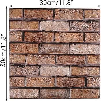 TWSOUL 3D Wall Panels, 9.6sq.ft Brick Wall Self Adhesive, Removable Wallpaper Waterproof PVC Foam Paintable for Bedroom Living Room Kitchen TV Wall Decoration, 11.8 * 11.8inch, 10 Pack - Brown Brick