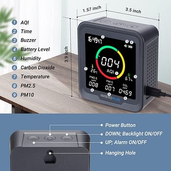 INKBIRDPLUS 6-in-1 Indoor Air Quality Monitor, Detects CO2, PM2.5, PM10, AQI, Temperature and Humidity with Alarm, for Rooms, Cellars, Grow Tents, Offices, etc. (PTH-9A)