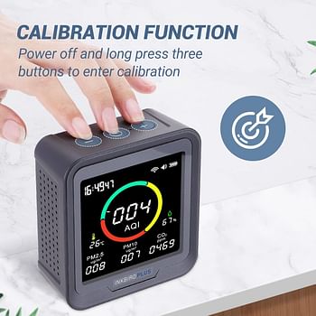 INKBIRDPLUS 6-in-1 Indoor Air Quality Monitor, Detects CO2, PM2.5, PM10, AQI, Temperature and Humidity with Alarm, for Rooms, Cellars, Grow Tents, Offices, etc. (PTH-9A)