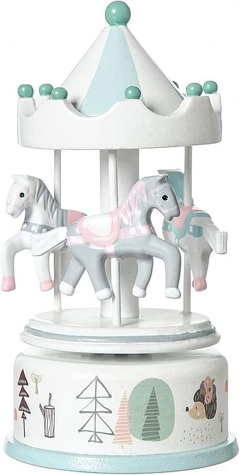 RUYU Carousel Music Box for Children, Wooden Merry-Go-Round Horse Musical Box with 3 Horses,Wood Crafts Birthday Home Decor for Christmas Wedding Birthday Gift, Shop Display Home Decor 7 x 3.5 inch