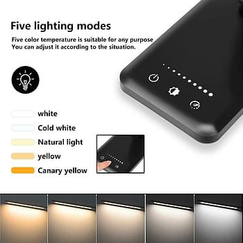 AMINAC Multifunctional LED Desk Lamp with Wireless Charger,USB Charging Port,5 Lighting Modes,5 Brightness Levels,Sensitive Control,30/60 min Auto Timer,Eye-Caring Office Lamp with USB Cable - Black