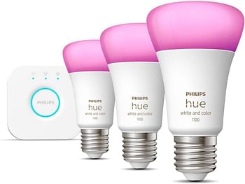 Philips Hue White & Colour Ambiance Smart LED Light - Starter Kit (3 Bulbs & Bridge), Bluetooth & Zigbee compatible, Works with Apple Homekit, Siri, Alexa, Google Assistant and Many More