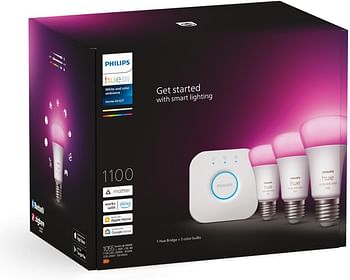 Philips Hue White & Colour Ambiance Smart LED Light - Starter Kit (3 Bulbs & Bridge), Bluetooth & Zigbee compatible, Works with Apple Homekit, Siri, Alexa, Google Assistant and Many More