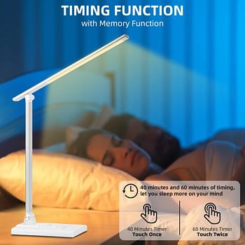 AMINAC Multifunctional LED Desk Lamp with Wireless Charger,USB Charging Port,5 Lighting Modes,5 Brightness Levels,Sensitive Control,30/60 min Auto Timer,Eye-Caring Office Lamp with USB Cable - Black