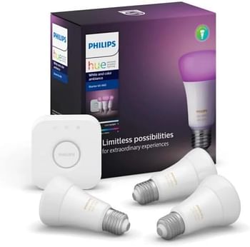 Philips Hue White & Colour Ambiance Smart LED Light - Starter Kit (3 Bulbs & Bridge), Bluetooth & Zigbee compatible, Works with Apple Homekit, Siri, Alexa, Google Assistant and Many More