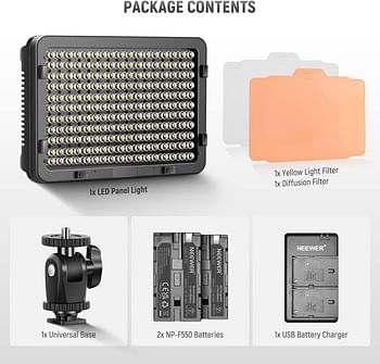 Neewer 176-LED Dimmable Light Panel with 2 x 2600 mAh Lithium Battery, Dual USB Battery Charger for Canon Nikon Digital SLR etc. for Video Recording in Photo Studio