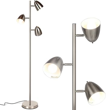 LED Reading and Floor Lamp for Living Rooms & Bedrooms - Classy, Mid Century Modern Adjustable 3 Light Tree - Standing Tall Pole Lamp with 3 LED Bulbs (Brass)