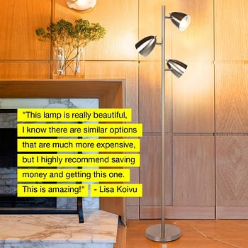 LED Reading and Floor Lamp for Living Rooms & Bedrooms - Classy, Mid Century Modern Adjustable 3 Light Tree - Standing Tall Pole Lamp with 3 LED Bulbs (Brass)