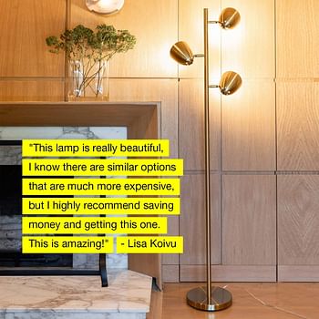 LED Reading and Floor Lamp for Living Rooms & Bedrooms - Classy, Mid Century Modern Adjustable 3 Light Tree - Standing Tall Pole Lamp with 3 LED Bulbs (Brass)