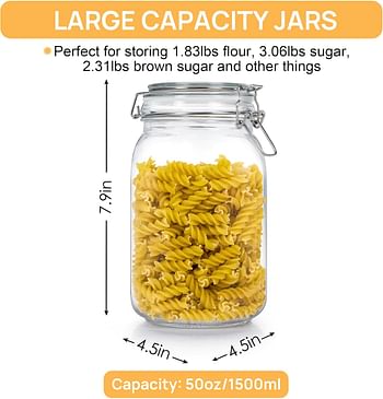 CHEFSTORY 50oz Airtight Glass Jars with Lids, 3 PCS Food Storage Canister for Kitchen & Pantry Organization and Storage, Square Mason Jar Containers for Storing Sugar, Flour, Cereal,Coffee,Cookies