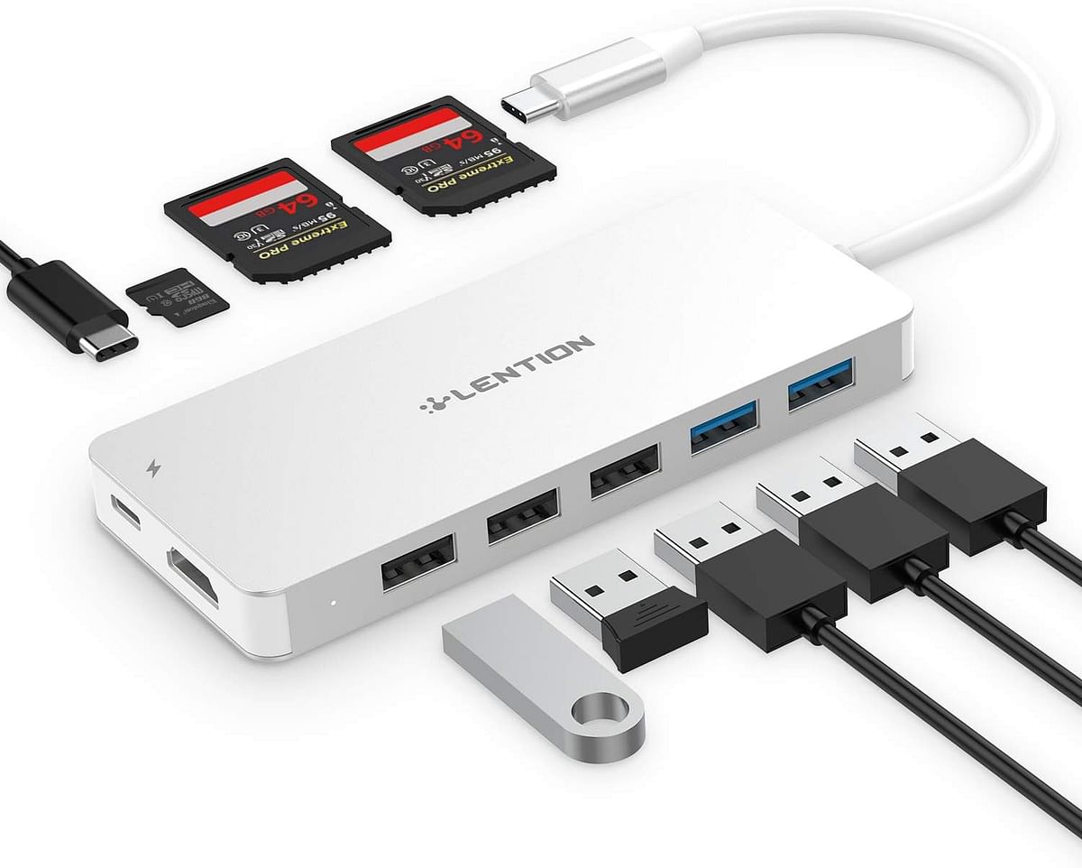 LENTION USB C Hub with 3-Slot Card Reader, 4K HDMI, USB 3.0, USB 2.0, Type C Data/Charging Compatible 2023-2016 MacBook Pro, New Mac Air/Surface, Stable Driver Adapter (CB-C19, Silver)