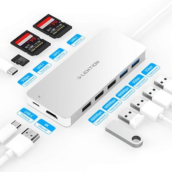 LENTION USB C Hub with 3-Slot Card Reader, 4K HDMI, USB 3.0, USB 2.0, Type C Data/Charging Compatible 2023-2016 MacBook Pro, New Mac Air/Surface, Stable Driver Adapter (CB-C19, Silver)