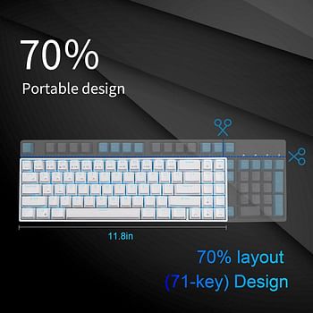 RK ROYAL KLUDGE Rk71 Mechanical Keyboard 70% Compact Bluetooth 71 Keys,Tenkeyless USb Wired/Wireless Portable Gaming/Office With Stand-Alone Arrow Keys For Windows Macos (Blue Switch-White)