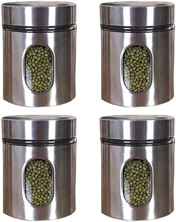 Femora Clear Glass Steel Window Jars for Kitchen Storage Food Spices Canister Set - 700 ML - Set of 4