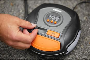 OSRAM TYREinflate 450, digital tire inflator, Auto-stop, Memory, LED light, Backlit Display, portable air compressor cars, small vans, Max 100 PSI /5.5 BAR, air pump inflates tires in 2.5 min