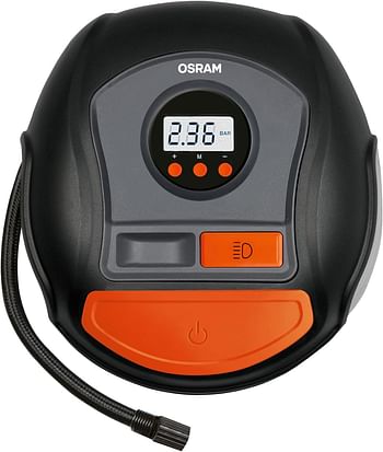 OSRAM TYREinflate 450, digital tire inflator, Auto-stop, Memory, LED light, Backlit Display, portable air compressor cars, small vans, Max 100 PSI /5.5 BAR, air pump inflates tires in 2.5 min