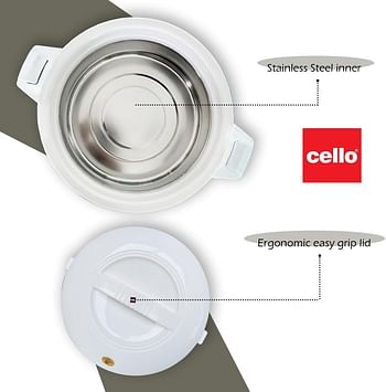 Cello Chef Deluxe Hot-Pot Insulated Casserole Food Warmer/Cooler, 2.5-Liter, Stainless Steel - White