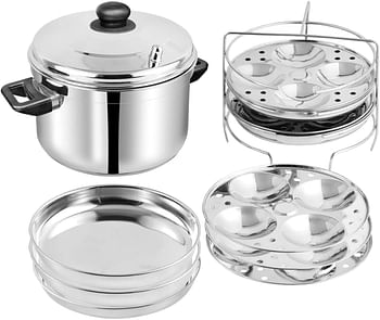 Vinod Stainless Steel Multipurpose Pot Large - 4 Idly / 4 Dhokla Stand, Vic003, Idli Cooker, Idli Maker, Idli Steamer