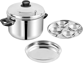 Vinod Stainless Steel Multipurpose Pot Large - 4 Idly / 4 Dhokla Stand, Vic003, Idli Cooker, Idli Maker, Idli Steamer