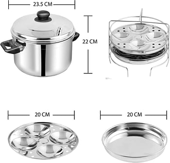 Vinod Stainless Steel Multipurpose Pot Large - 4 Idly / 4 Dhokla Stand, Vic003, Idli Cooker, Idli Maker, Idli Steamer