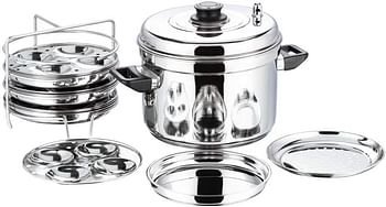 Vinod Stainless Steel Multipurpose Pot Large - 4 Idly / 4 Dhokla Stand, Vic003, Idli Cooker, Idli Maker, Idli Steamer