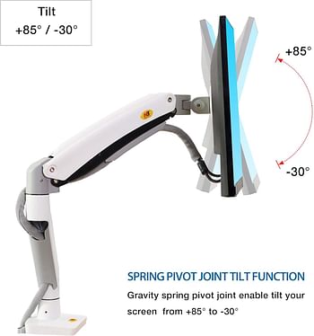 NB North Bayou Monitor Desk Mount Full Motion Swivel Monitor Arm with Gas Spring for 22"-35" Monitors from 6.6 to 19.8lbs White Monitor Stand（White）