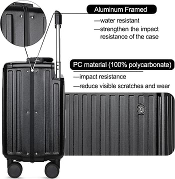 Somago Carry-On Luggage 18-Inch Hardside Spinner Lightweight Suitcase with TSA Lock, Black, carry-on 18-inch, Hardside Luggage With Spinner Wheels