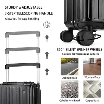 Somago Carry-On Luggage 18-Inch Hardside Spinner Lightweight Suitcase with TSA Lock, Black, carry-on 18-inch, Hardside Luggage With Spinner Wheels