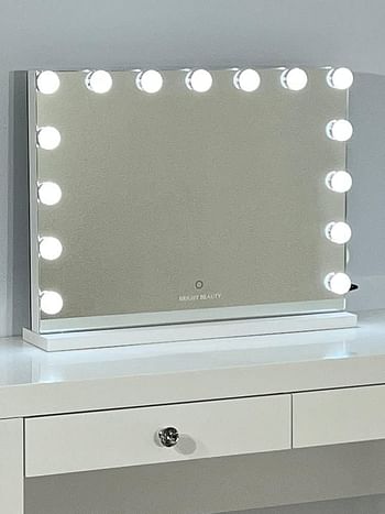 Bright Beauty Vanity - Namira - Hollywood Mirror - Make-up Mirror - Make-up Mirror with Lighting - Professional Cosmetic Mirror - Three Light Modes - Dimmable - 58 cm x 46 cm (White)