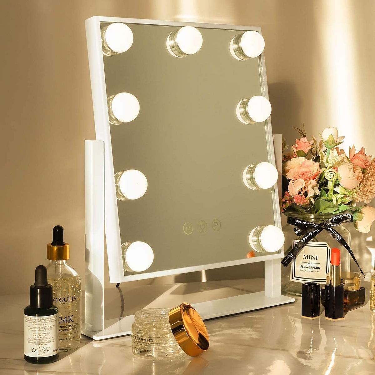 MIXDE Vanity Mirror with Lights Makeup Mirror with Lights - Lights and Touch button,3 Color Model, Cosmetic Mirror with 9,12, pcs Dimmable Bulbs for Dressing Table (9 bulbs)