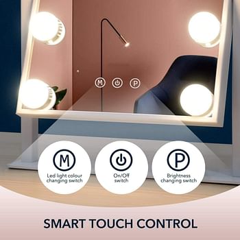 MIXDE Vanity Mirror with Lights Makeup Mirror with Lights - Lights and Touch button,3 Color Model, Cosmetic Mirror with 9,12, pcs Dimmable Bulbs for Dressing Table (9 bulbs)