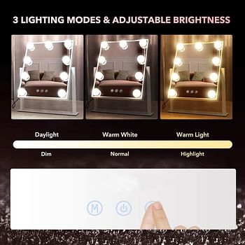 MIXDE Vanity Mirror with Lights Makeup Mirror with Lights - Lights and Touch button,3 Color Model, Cosmetic Mirror with 9,12, pcs Dimmable Bulbs for Dressing Table (9 bulbs)