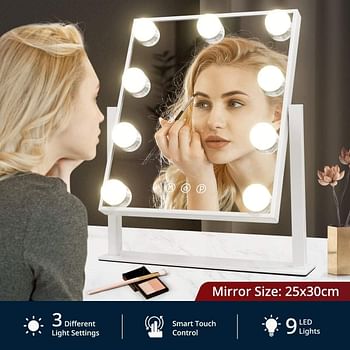 MIXDE Vanity Mirror with Lights Makeup Mirror with Lights - Lights and Touch button,3 Color Model, Cosmetic Mirror with 9,12, pcs Dimmable Bulbs for Dressing Table (9 bulbs)