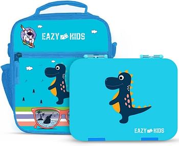 Eazy Kids Bento Boxes Wt Insulated Lunch Bag Combo- Dino Blue