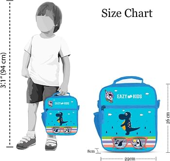 Eazy Kids Bento Boxes Wt Insulated Lunch Bag Combo- Dino Blue