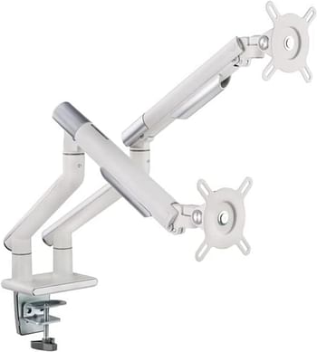 Premium Slim Aluminum Spring-Assisted Dual Monitor Arm, Stand And Mount For Gaming And Office Use, 17" - 32", Each Arm Up To 9 KG, White