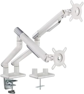 Premium Slim Aluminum Spring-Assisted Dual Monitor Arm, Stand And Mount For Gaming And Office Use, 17" - 32", Each Arm Up To 9 KG, White