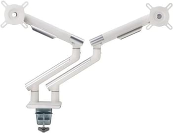 Premium Slim Aluminum Spring-Assisted Dual Monitor Arm, Stand And Mount For Gaming And Office Use, 17" - 32", Each Arm Up To 9 KG, White