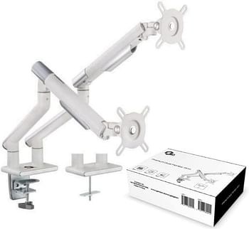 Premium Slim Aluminum Spring-Assisted Dual Monitor Arm, Stand And Mount For Gaming And Office Use, 17" - 32", Each Arm Up To 9 KG, White