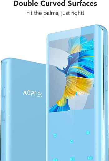 AGPTEK 32GB MP3 Player with Bluetooth 5.0, AGPTEK A19X 2.4" Curved Screen Portable Music Player with Speaker Lossless Sound with FM Radio, Voice Recorder, Supports up to 128GB, Blue