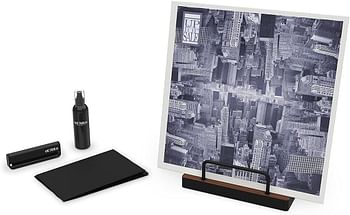 Victrola 'The Kit' - A Vinyl Record Cleaning Kit, Doubles as a Record Stand, Includes Anti-Static Brush, Cleaning Solution, Cloth, Espresso Wood Finish Stand with Smart Black Metal Accents