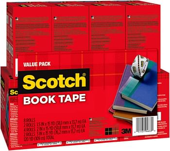 Scotch Book Tape Value Pack, Excellent for Repairing, Reinforcing Protecting, and Covering (845-VP)