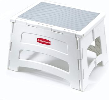 Rubbermaid RM-PL1W Folding 1-Step Plastic Stool, 300-pound Capacity, White