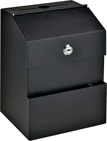 Mail Boss Comment Boss 8100 Locking Steel Suggestion Box - Key Drop Box - Collection Box - Donation Box - Ballot Box - with 25 Suggestion Cards (Black)